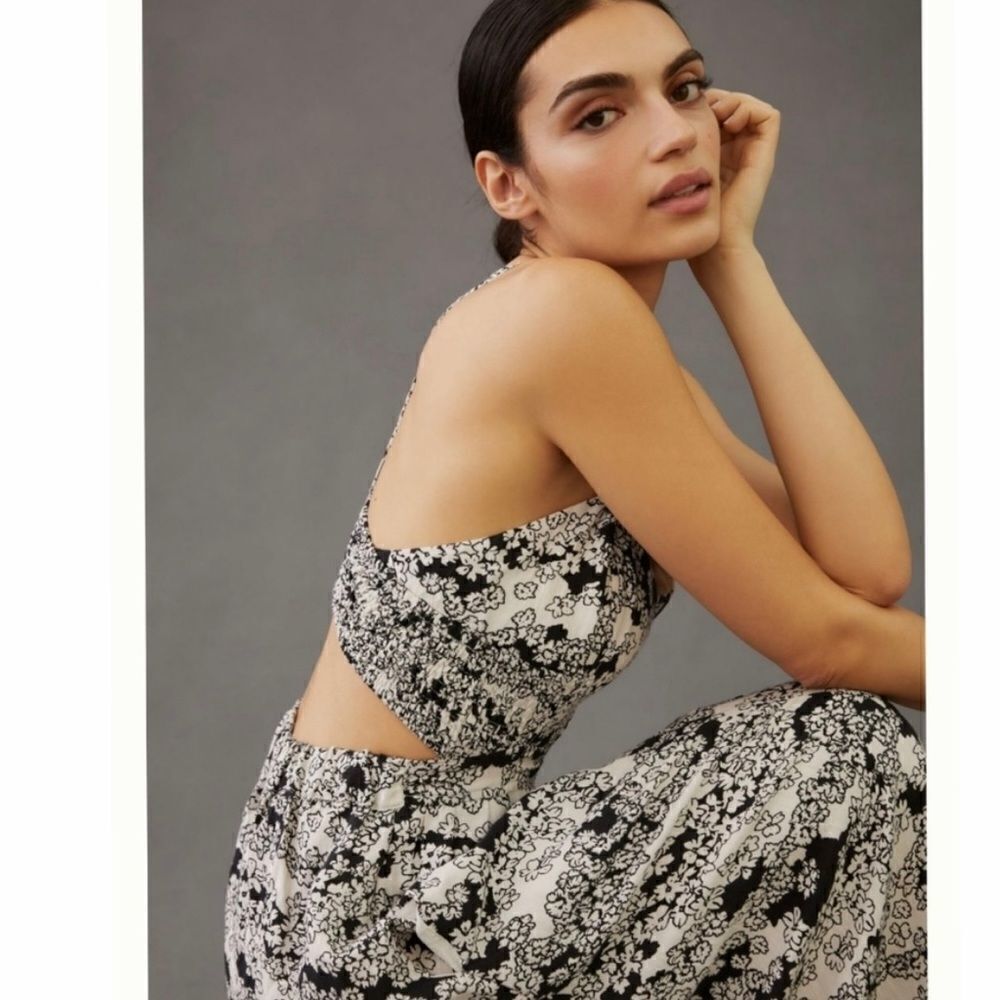 NWT Anthropologie floral black white printed midi sundress sleeveless  Size S - Picture 3 of 10